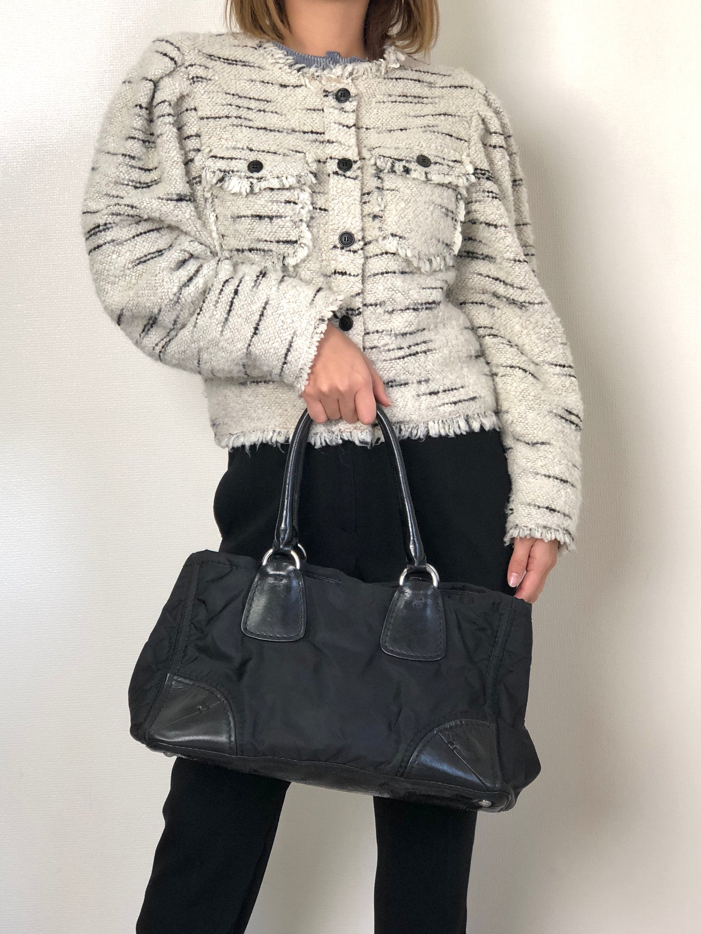 PRADA Triangle Logo Handbag Totebag Black Vintage wd67a4