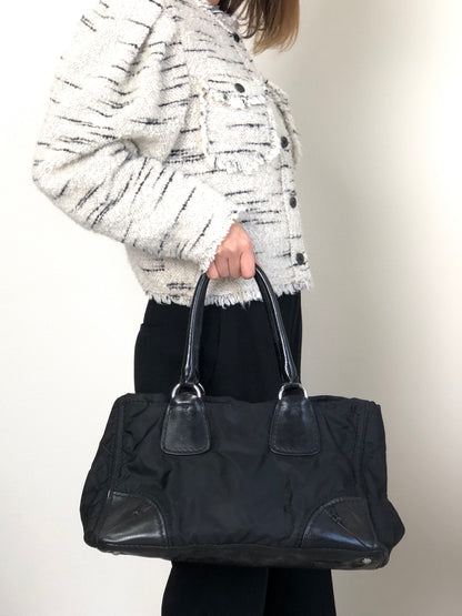 PRADA Triangle Logo Handbag Totebag Black Vintage wd67a4