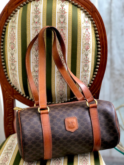 CELINE Blason Macadam Barrel bag Handbag Brown Vintage Old Celine uivdse