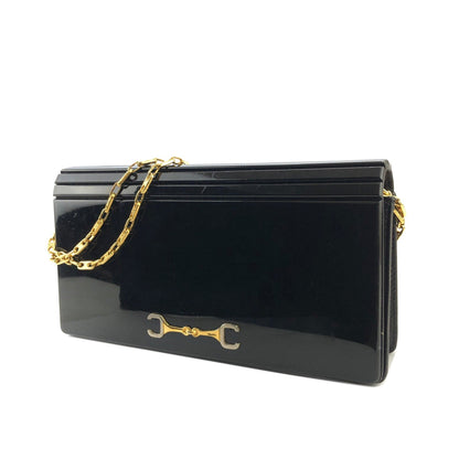 CELINE Horsebit Chain Plastic Shoulder bag Black Vintage Old Celine xby4ty