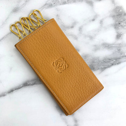LOEWE Anagram Logo Leather Six Ring Keycase Camel Vintage Old vvzca5