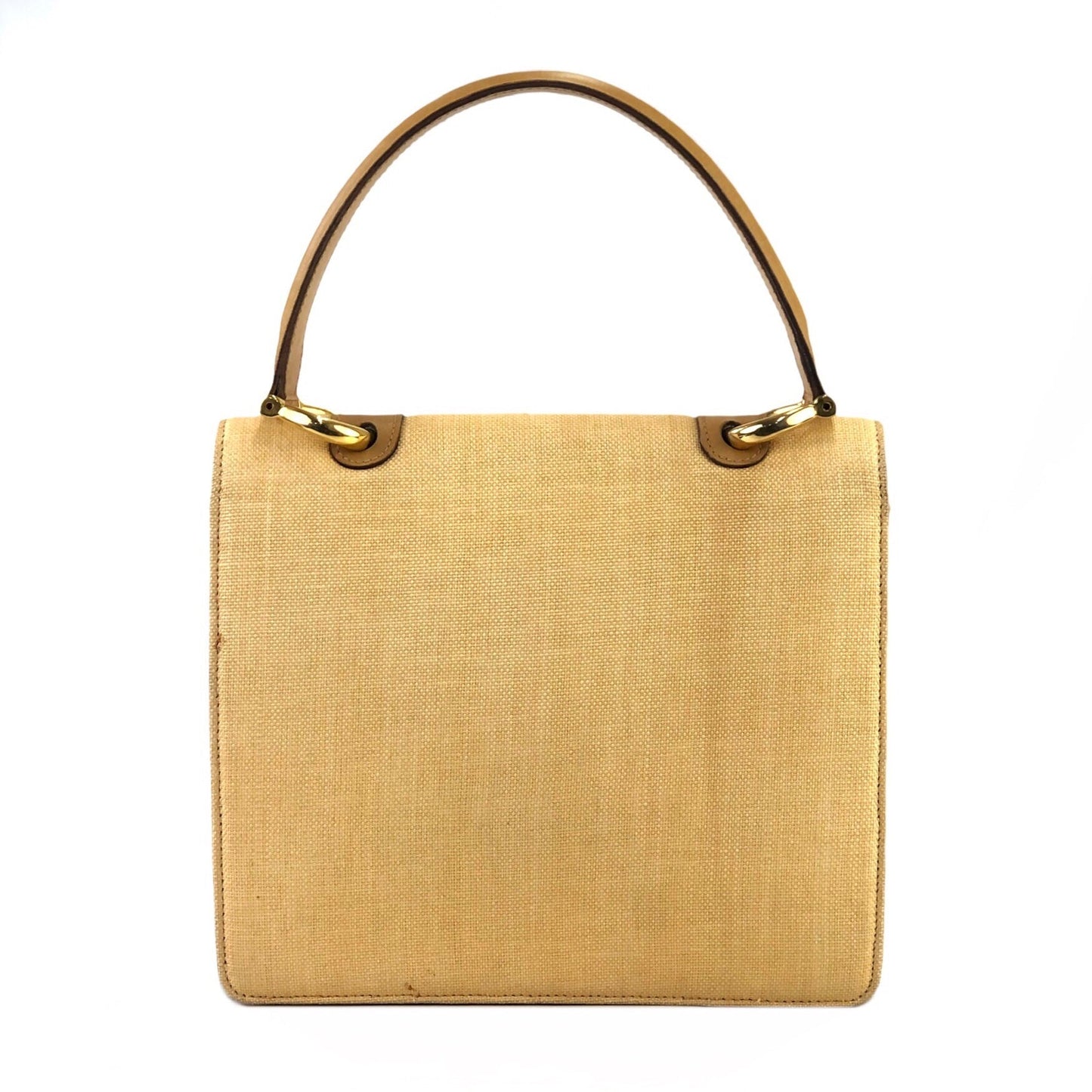 CELINE Raffia Basket weave Double flap Tophandle Handbag Beige Vintage Old CELINE 3fkipd