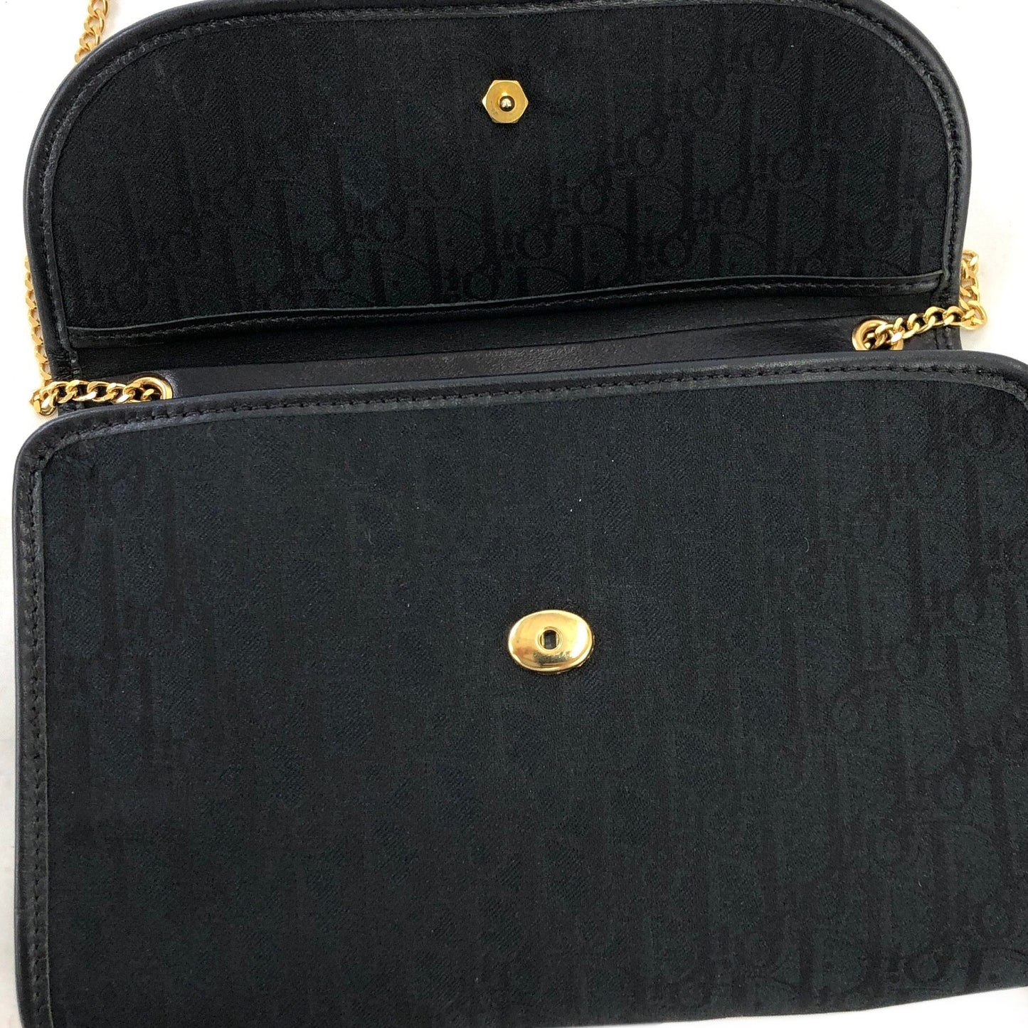 Christian Dior Logo Trotter Fabric Chain Small Shoulder bag Black Vintage Old weyn24