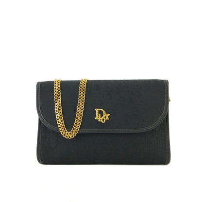 Christian Dior Logo Trotter 織物鏈條小號肩背包 黑色 復古 舊 weyn24