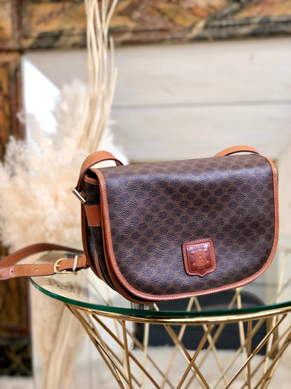CELINE Macadam Blason Half Circle Crossbody Shoulder bag Brown vintage Old Celine x562cx