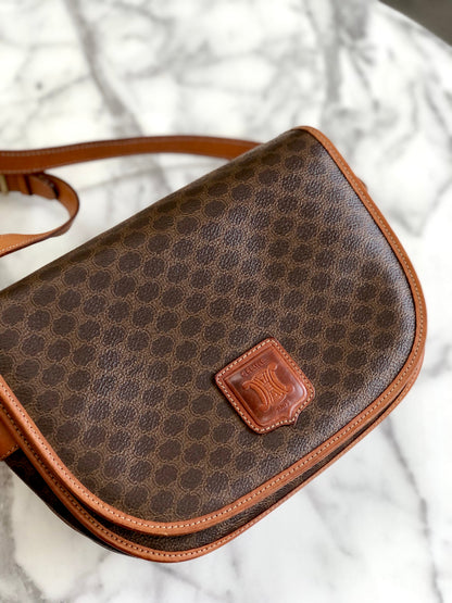 CELINE Macadam Blason Half Circle Crossbody Shoulder bag Brown vintage Old Celine x562cx