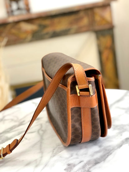 CELINE Macadam Blason Half Circle Crossbody Shoulder bag Brown vintage Old Celine x562cx