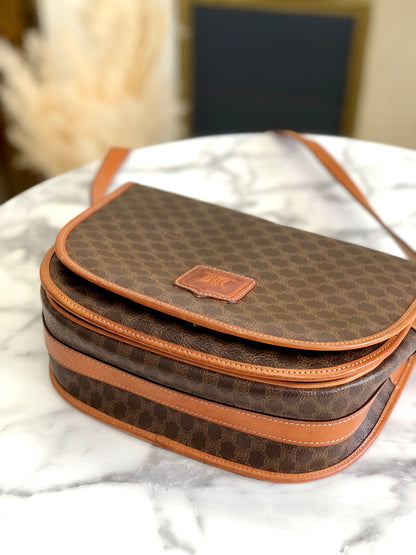 CELINE Macadam Blason Half Circle Crossbody Shoulder bag Brown vintage Old Celine x562cx