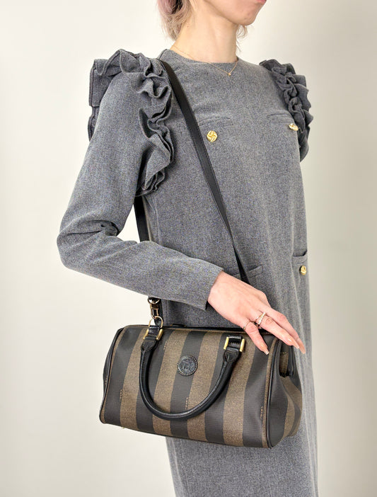 FENDI Pecan Two-way Small Boston bag Shoulder bag Black Vintage 3d83yd