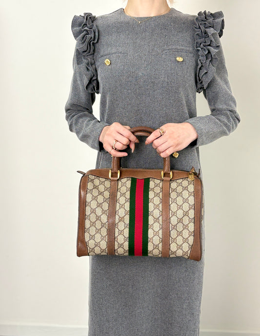 GUCCI Sherry Line Small Boston bag Handbag Brown Vintage wub827