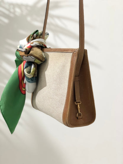HERMES Canvas Crossbody Shoulder bag Beige Vintage Old nd6t4j