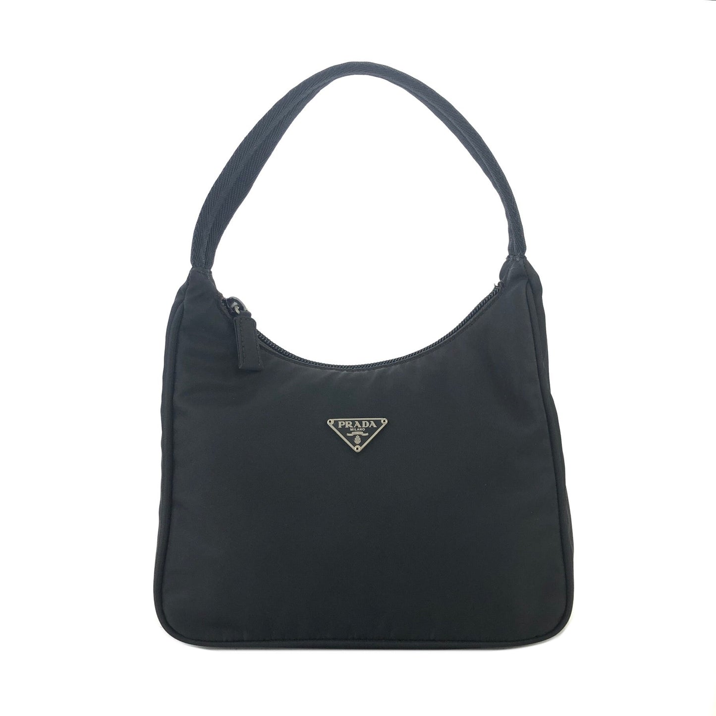 PRADA Triangle logo Nylon Handbag Hobo bag Black Vintage ptvxxe