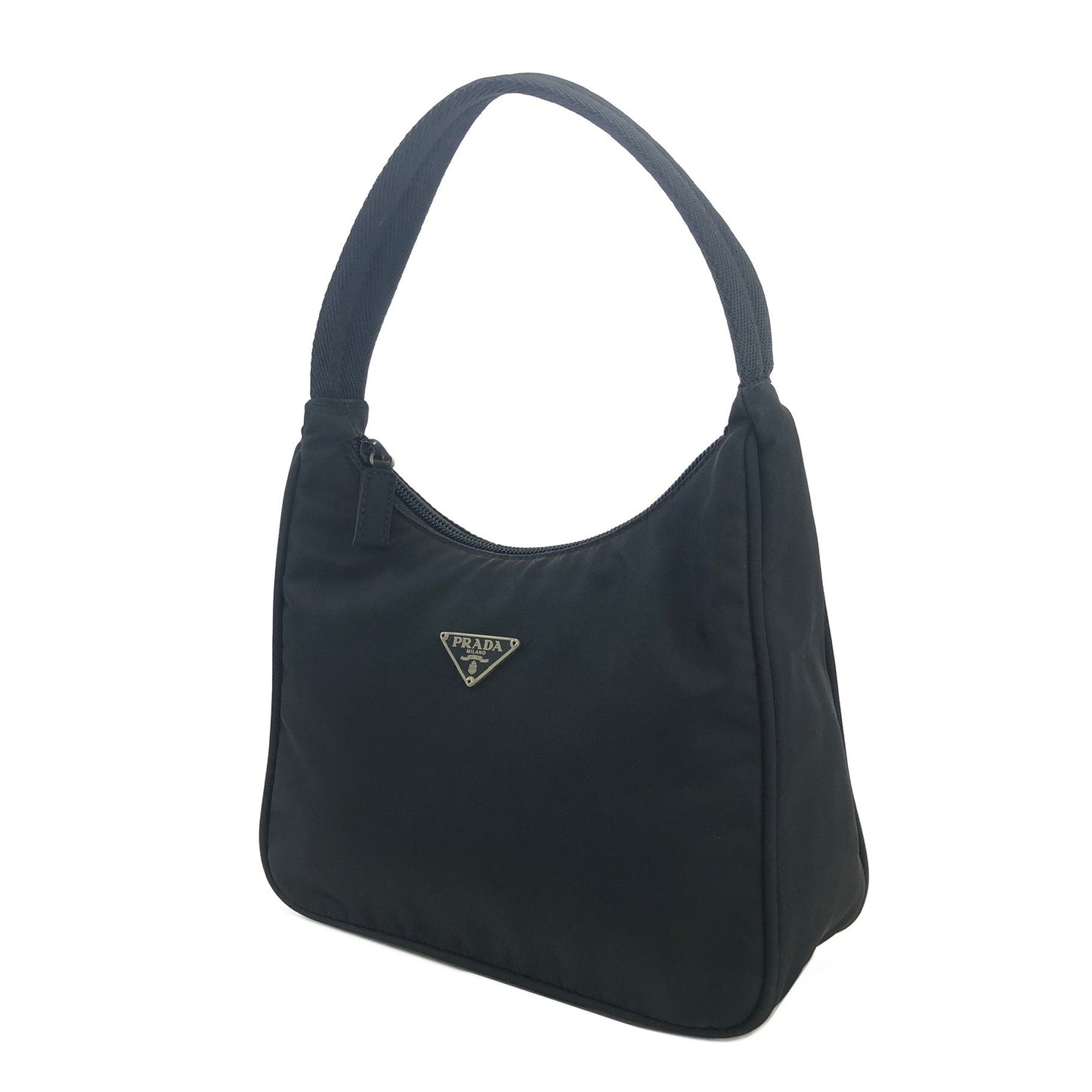 PRADA Triangle logo Nylon Handbag Hobo bag Black Vintage ptvxxe