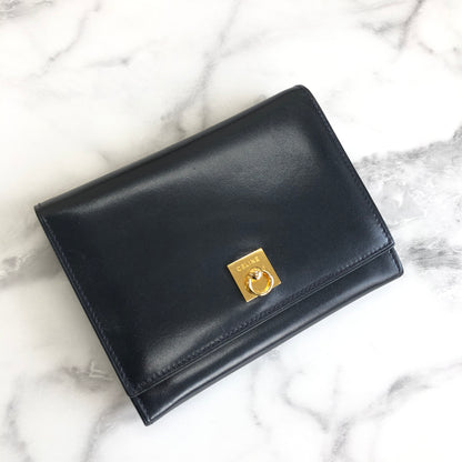 CELINE Gancini Compact Wallet navy Accessory Vintage Old celine ex4txk