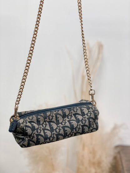 Christian Dior Trotter Oblique 提花鏈條迷你肩背包 海軍藍 復古 舊款 2xadkk