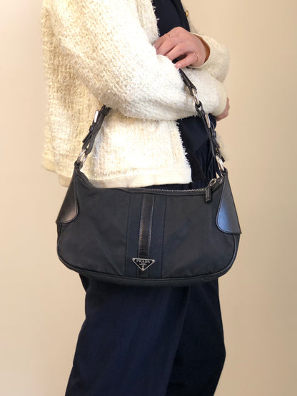 PRADA Tessuto Triangle Logo Shoulder bag Black Vintage prm6ap