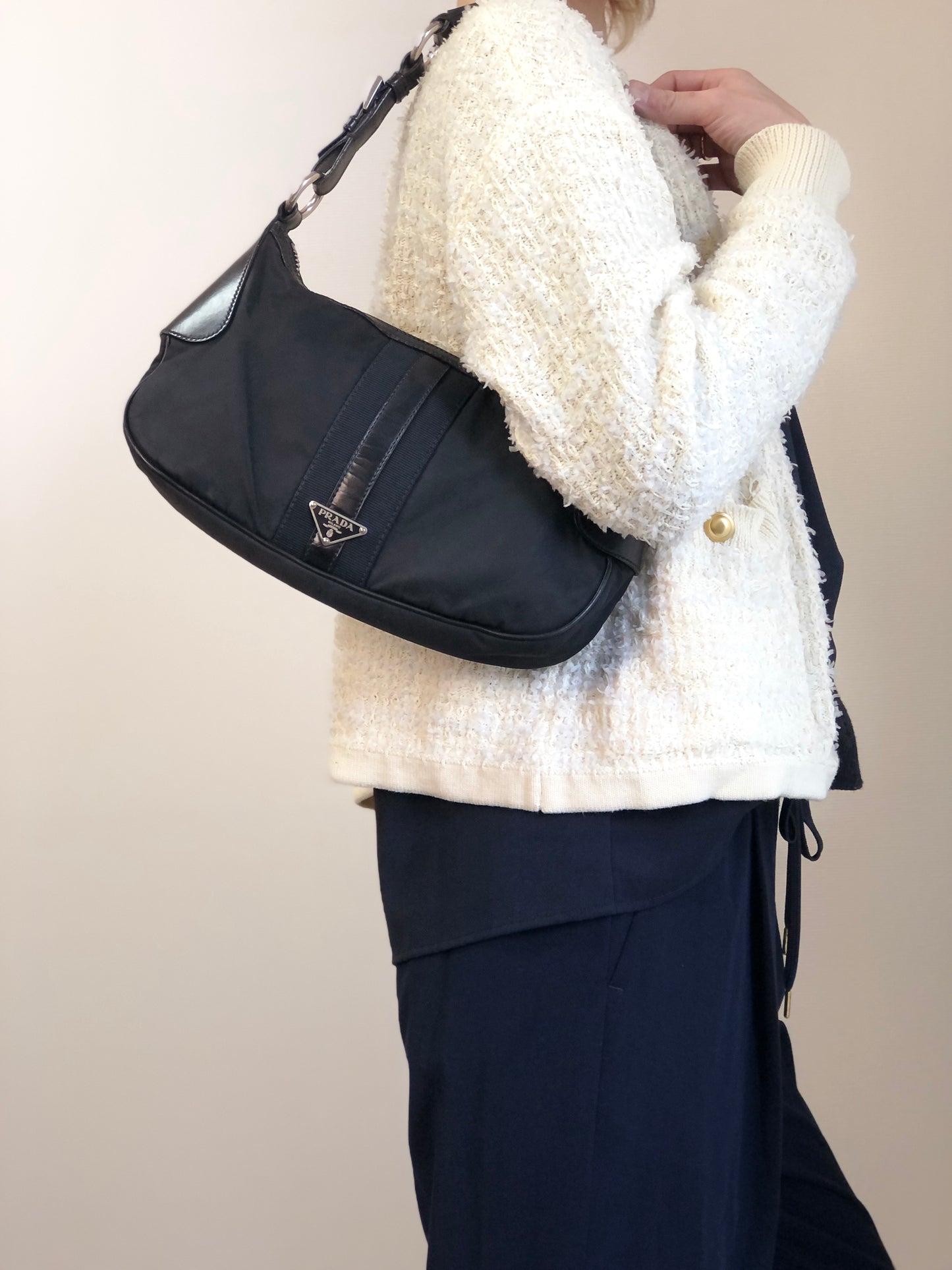 PRADA Tessuto Triangle Logo Shoulder bag Black Vintage prm6ap