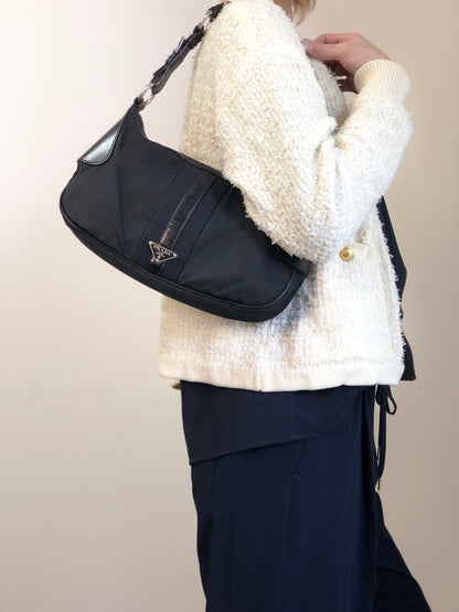 PRADA Tessuto Triangle Logo Shoulder bag Black Vintage prm6ap