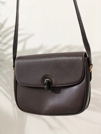GUCCI bamboo leather crossbody shoulder bag Brown Vintage Old 6t7smn