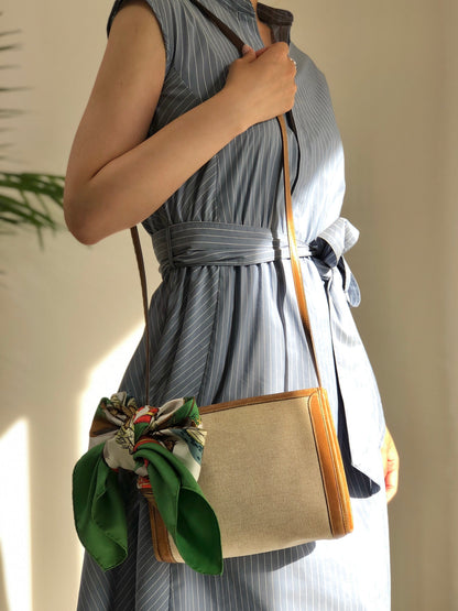 HERMES Canvas Crossbody Shoulder bag Beige Vintage Old nd6t4j