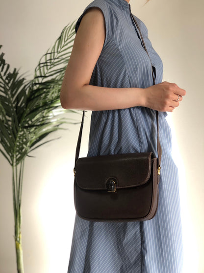 GUCCI bamboo leather crossbody shoulder bag Brown Vintage Old 6t7smn