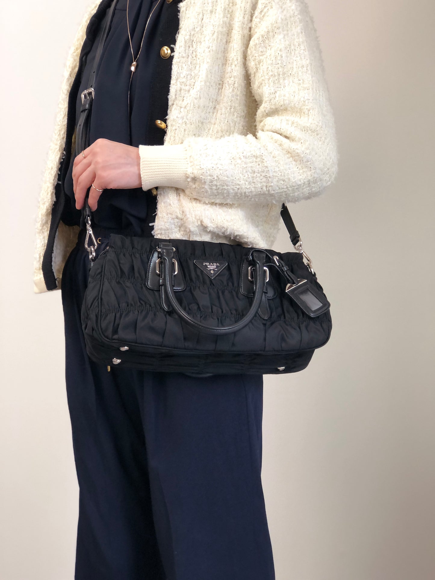 PRADA Tessuto Triangle Logo Two-way Handbag Shoulder bag Black Vintage kcds2w