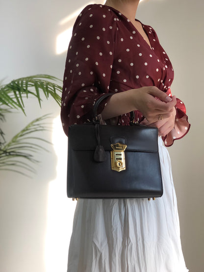 PRADA Metal Closure Leather Two-way Handbag Crossbody Shoulder bag Brown Vintage jejvki