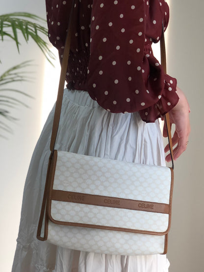 CELINE Macadam Logo Crossbody Shoulder bag White Vintage 2wpj6r