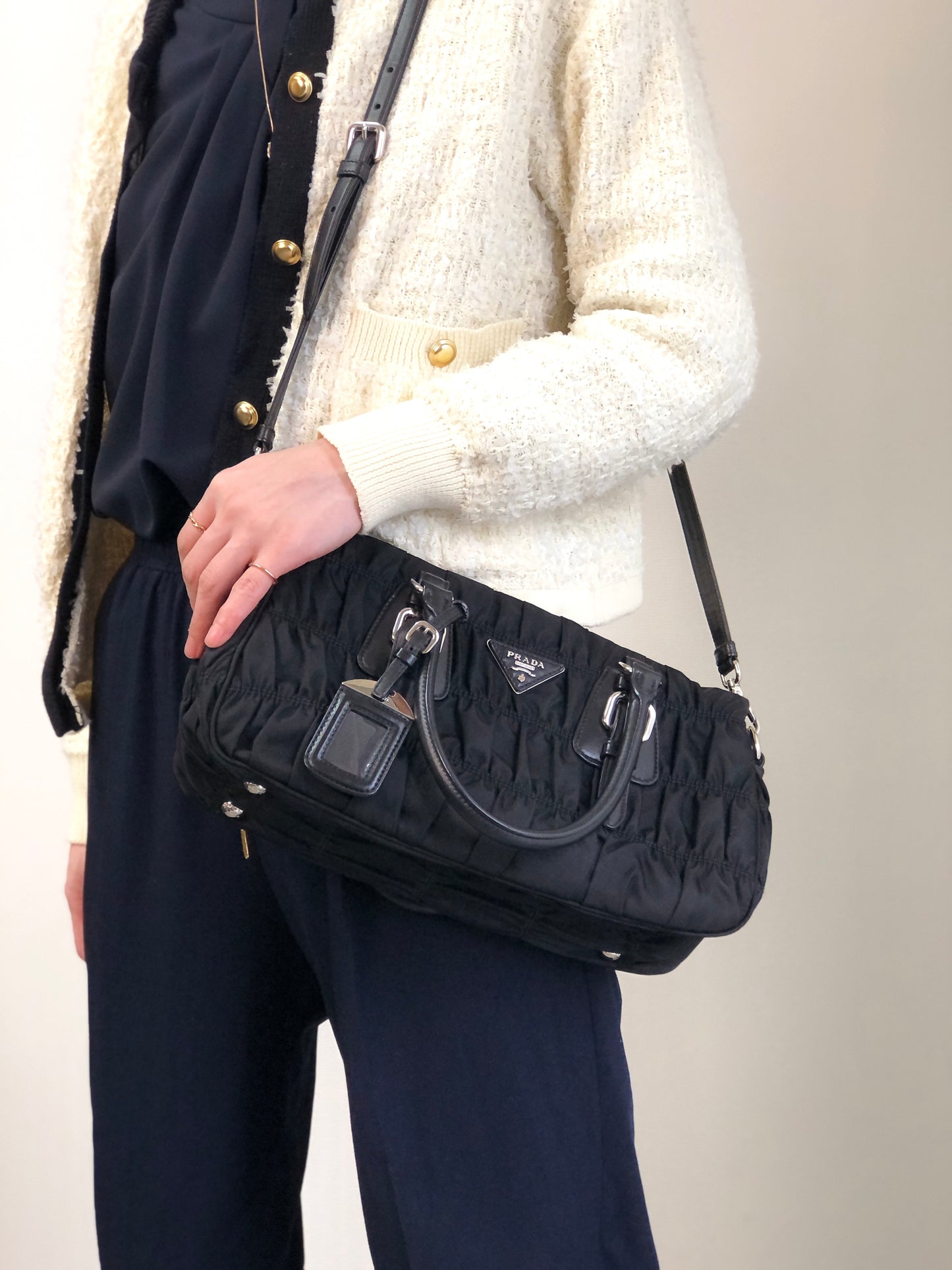 PRADA Tessuto Triangle Logo Two-way Handbag Shoulder bag Black Vintage kcds2w