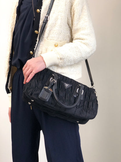 PRADA Tessuto Triangle Logo Two-way Handbag Shoulder bag Black Vintage kcds2w