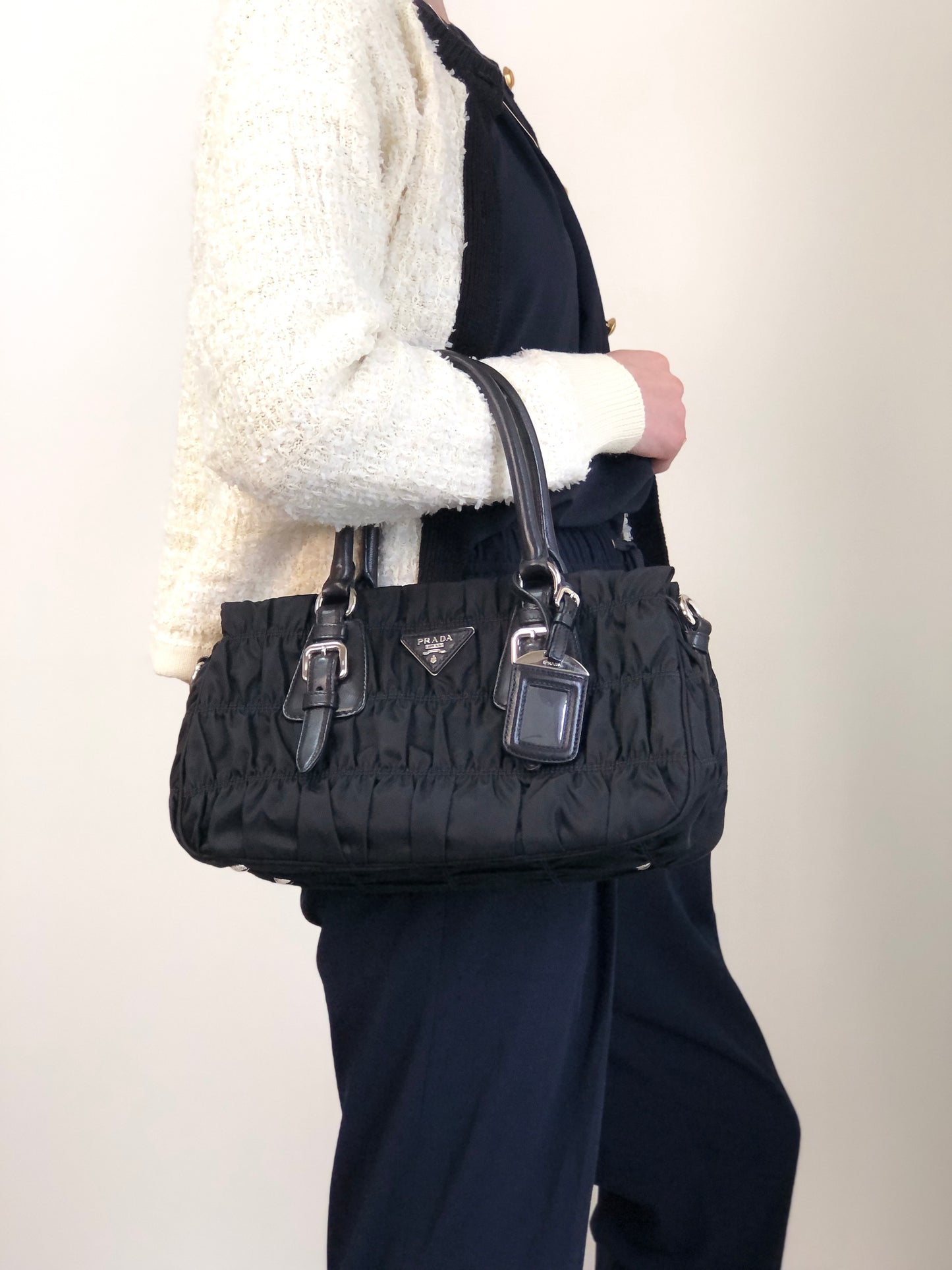 PRADA Tessuto Triangle Logo Two-way Handbag Shoulder bag Black Vintage kcds2w