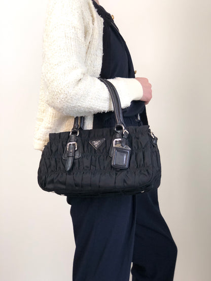 PRADA Tessuto Triangle Logo Two-way Handbag Shoulder bag Black Vintage kcds2w