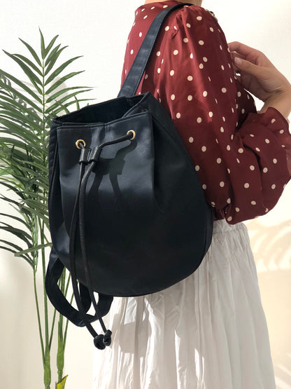 Yves Saint Laurent Logo Nylon Drawstring Backpack Navy Vintages76t25