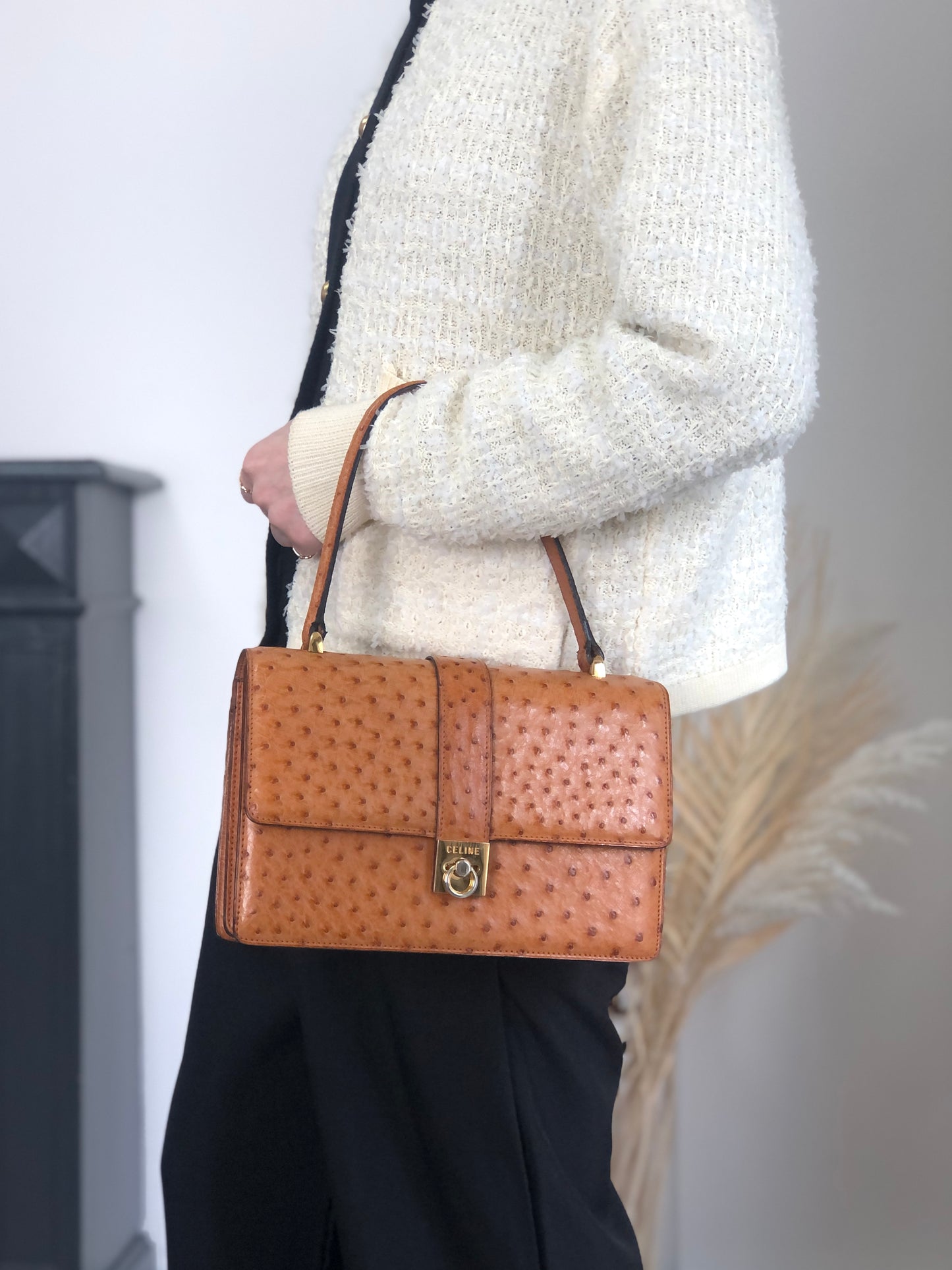 CELINE Gancini Handbag Camel Vintage 847in7