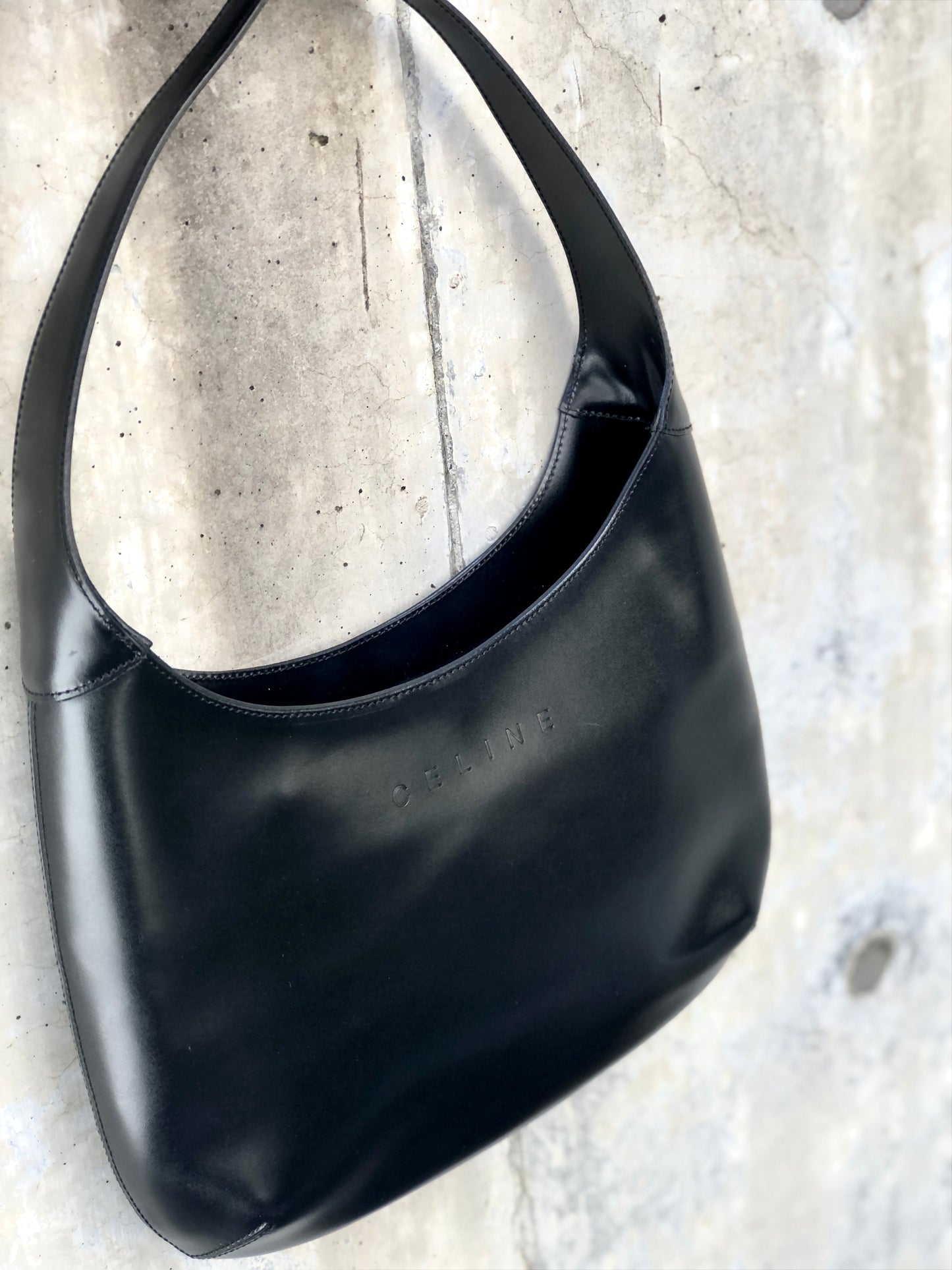 CELINE Logo Hobobag Handbag AVA Black Old Celine vintage tn8fbb