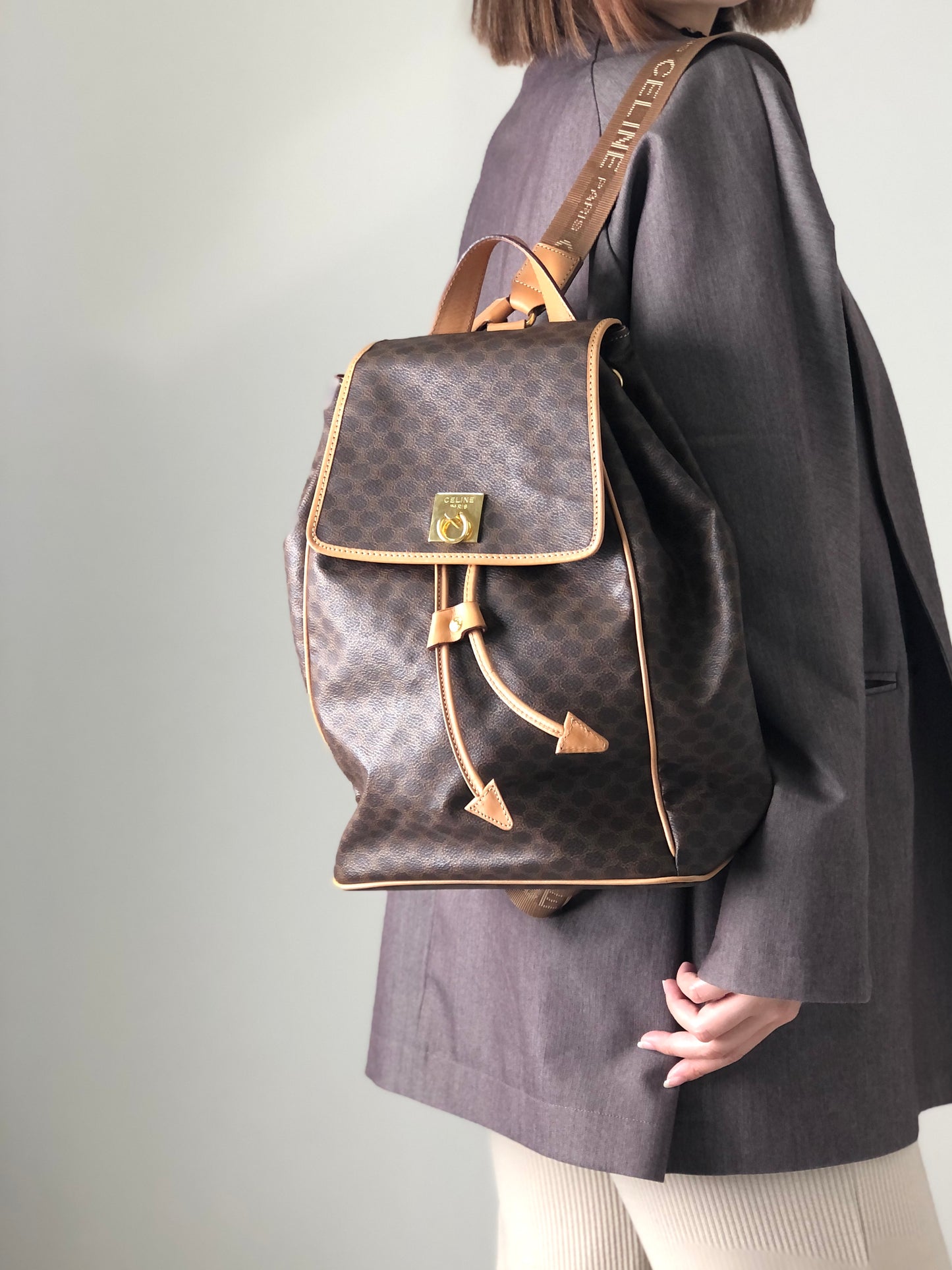 CELINE Macadam Gancini Backpack Brown Vintage pgr4hj