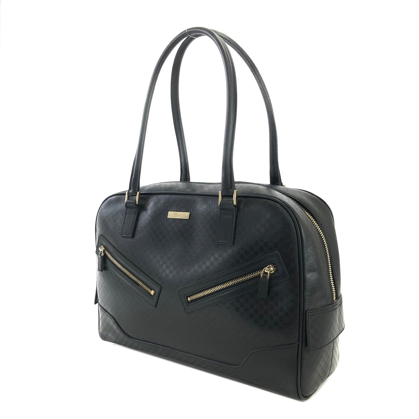 GUCCI Micro GG Logo Front Zipper Handbag Boston bag 0021115 Black Vintage Old Gucci vi3dhx