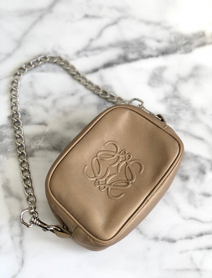 LOEWE Anagram Chain Mini bag Pouch Metallic Beige Vintage Old e8gsyh