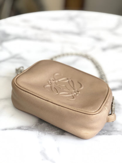 LOEWE Anagram Chain Mini bag Pouch Metallic Beige Vintage Old e8gsyh
