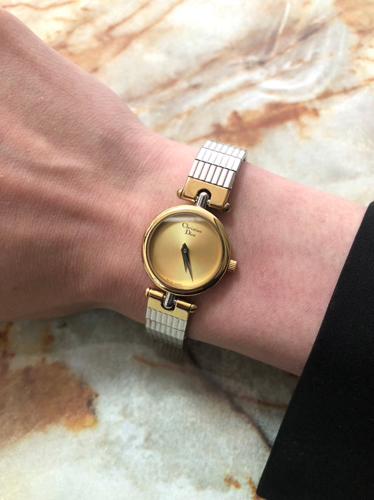 Christian Dior Logo Watch Silver×Gold Vintage pmuyyi
