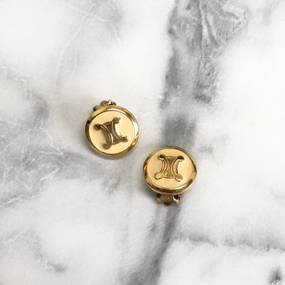 CELINE Triomphe Circle earrings white gold vintage old accessories g22nck