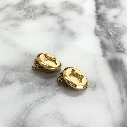 CELINE Triomphe Circle earrings white gold vintage old accessories g22nck
