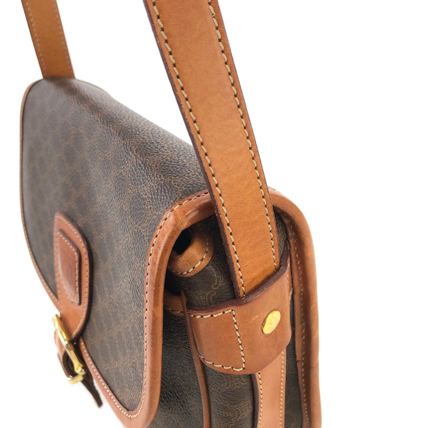 CELINE Macadam Front buckle Shoulder bag Brown Vintage Old CELINE vjh83d