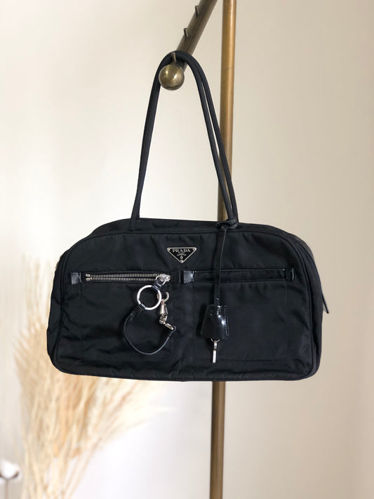 PRADA Triangle Logo Handbag Black Vintage pj6vuv