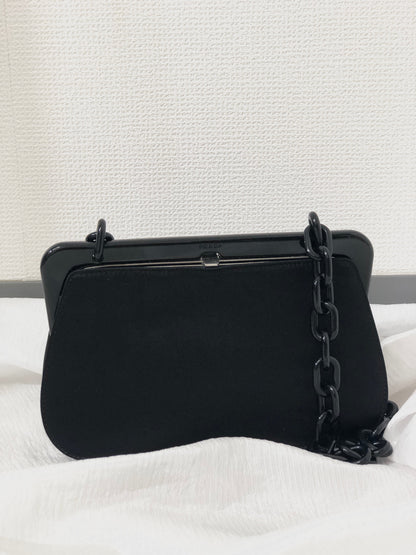 PRADA Logo Clasp Chain Satin Shoulder bag Black Vintage 2n7dh4