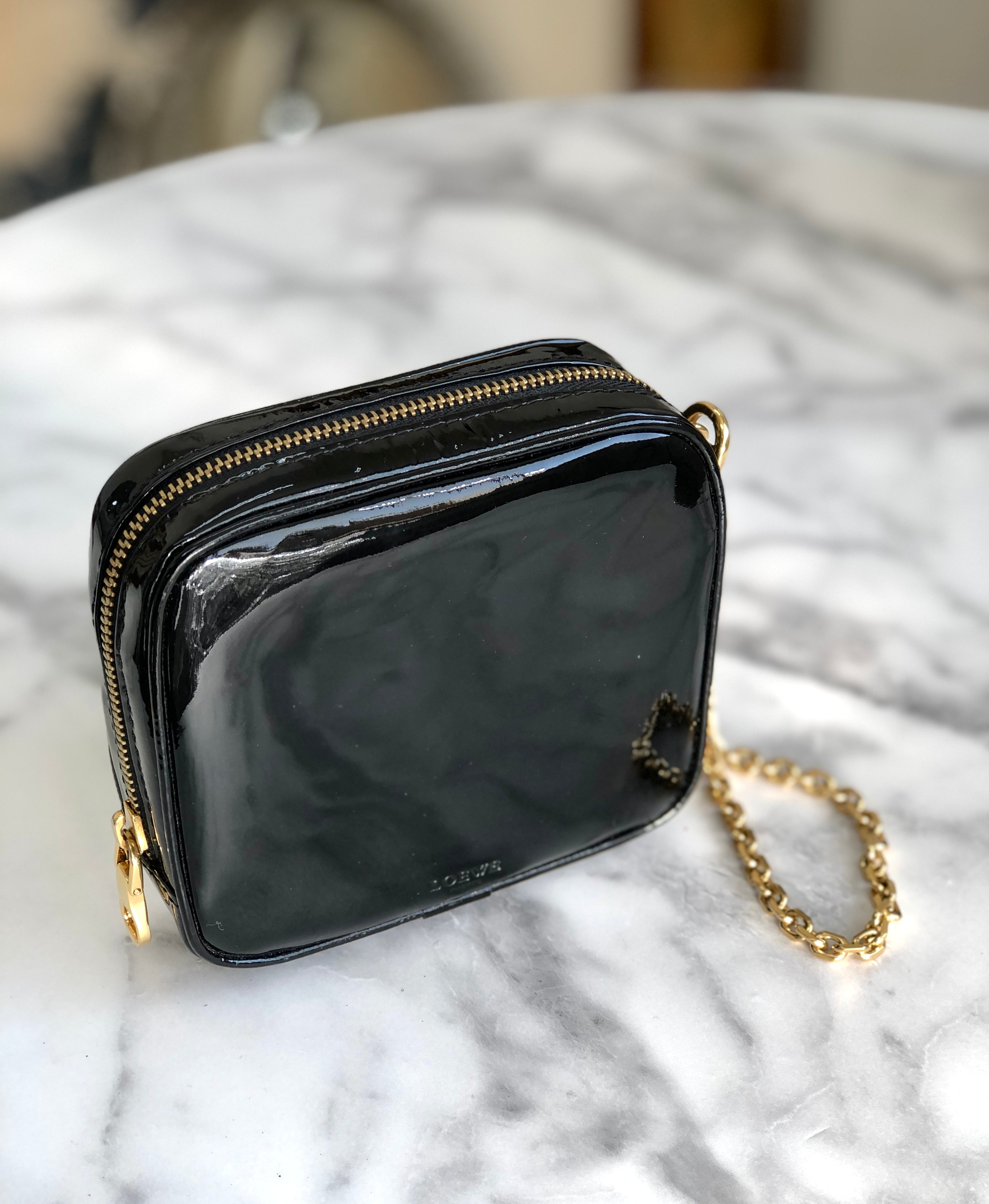 LOEWE Patent leather Chain Mini bag Pouch Black Vintage Old cg2mth