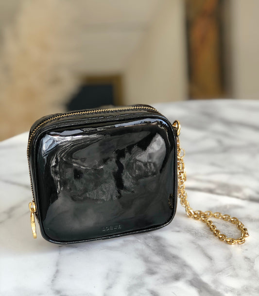 LOEWE Patent leather Chain Mini bag Pouch Black Vintage Old cg2mth