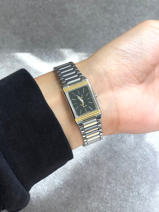 Yves Saint Laurent YSL Logo Quartz Watch Silver×Gold 5421-Ｈ0473 Vintage kdkjck