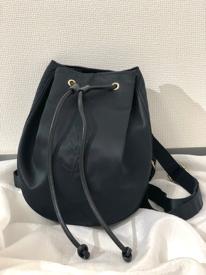 Yves Saint Laurent Logo Nylon Drawstring Backpack Navy Vintages76t25