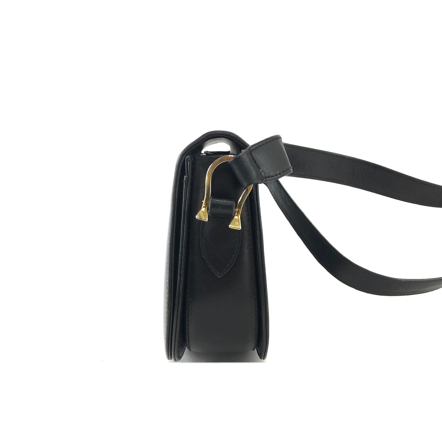 GUCCI Horsebit Flap Leather Shoulder bag Black Vintage Old